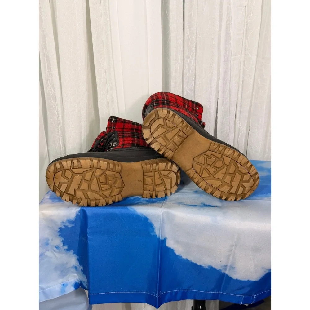 Aleader Womens Red Plaid Duck Boots Black Waterproof Winter Snow Boots Size 9